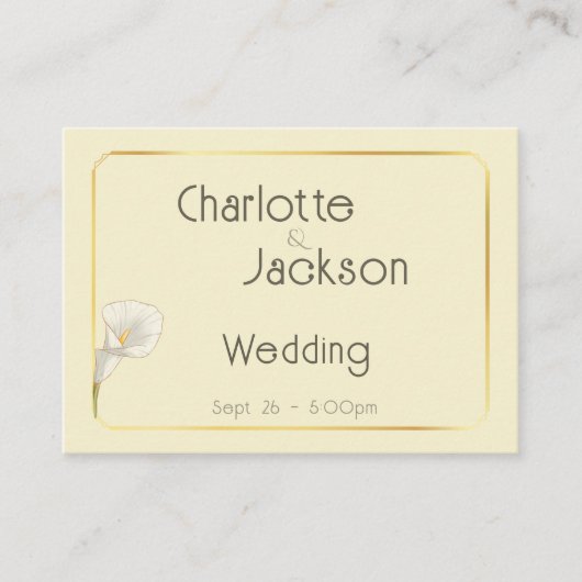 Deco Gold Framed Vintage Lily Wedding Cream エンクロージャーカード (正面)