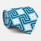 Deco Greek Key, Sky Blue and Navy ネクタイ (ロール)