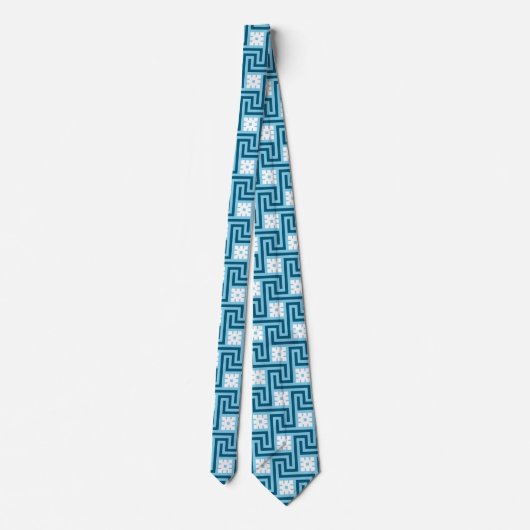 Deco Greek Key, Sky Blue and Navy ネクタイ (裏面)