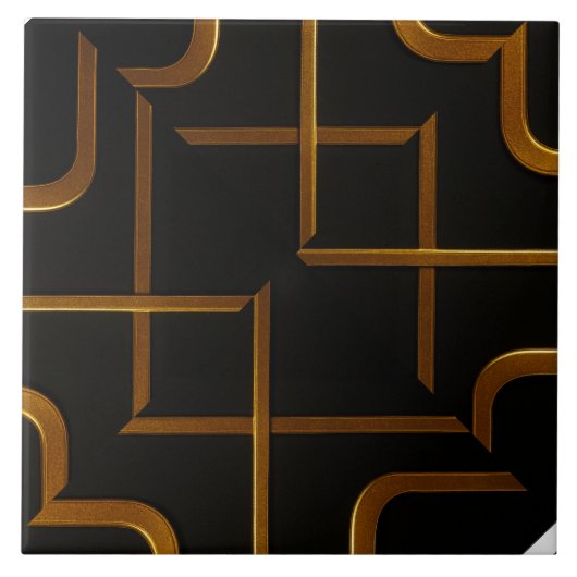 Deco Grid Black Gold Luxury Geometric Bathroom Til タイル (正面)