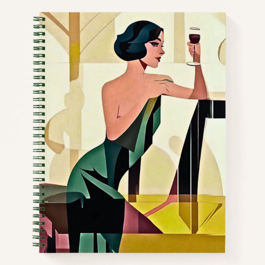 Deco Lady in Green モダン Art Journal ノートブック (正面)