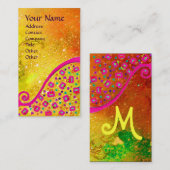 DECO MONOGRAM、イエローピンク明るい赤紫色ブルースパークル 名刺 (正面/裏面)