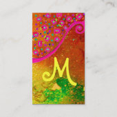 DECO MONOGRAM、イエローピンク明るい赤紫色ブルースパークル 名刺 (裏面)