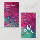 DECO MONOGRAM 、ピンクの明るい赤紫色緑のきらめき 名刺 (正面/裏面)
