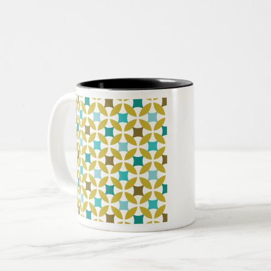 Deco Print Pattern Gold Teal Geometric ツートーンマグカップ (正面左)