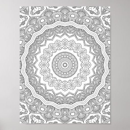 Deco Sunburst Rings Coloring Page Pattern Design ポスター (正面)
