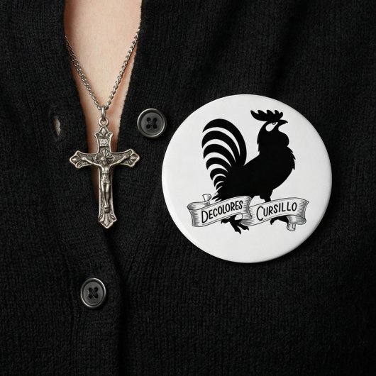 DeColores Cursillo Rooster Silhouette with Banner 缶バッジ