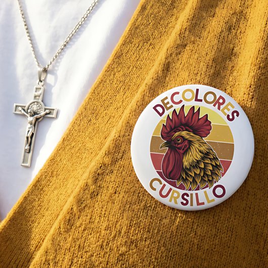 DeColores Cursillo Rooster with Distressed Sunset 缶バッジ