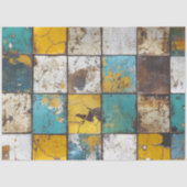 Decompageパッチワークブルーブラウン黄色の背景 薄葉紙 (正面)