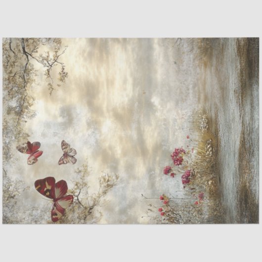 Decompageヴィンテージストーリーブックの背景の風景 薄葉紙 (正面)