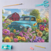 Decompageヴィンテージブルー/ティール(緑がかった色)トラックフィールドの花 薄葉紙 (クラフト)