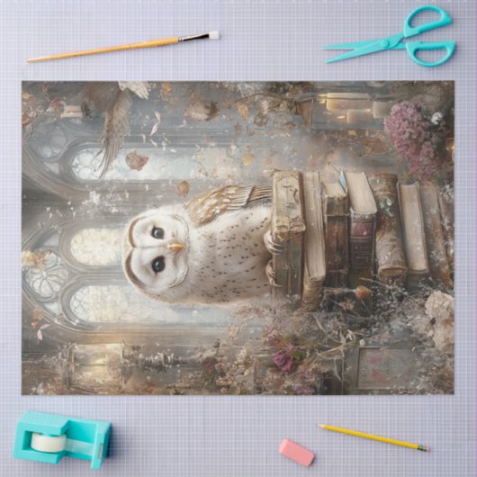 Decompage白いお洒落納屋フクロウのブックアートワーク 薄葉紙 (クラフト)