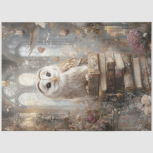 Decompage白いお洒落納屋フクロウのブックアートワーク 薄葉紙