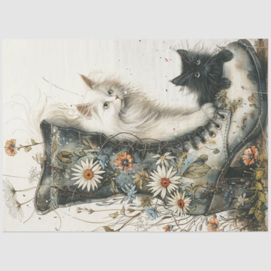 Decompage お洒落 Cats & Bヴィンテージブートフラワー 薄葉紙 (正面)