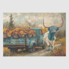 Decompage お洒落 Highland Longhorn & Flowers 薄葉紙