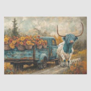 Decompage お洒落 Highland Longhorn & Flowers 薄葉紙