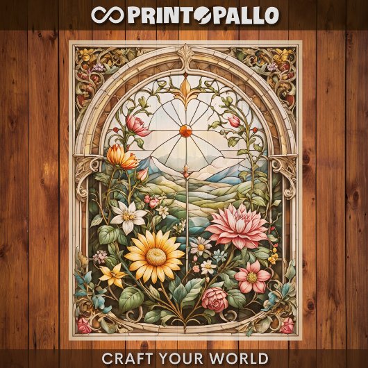 Decompage – 花のついたステンドグラスの窓