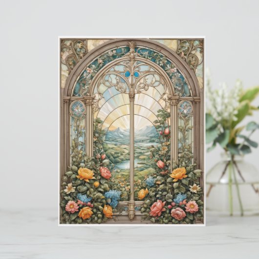 Decompage – 花の付いたステンドウィンドウ (スタンド正面)