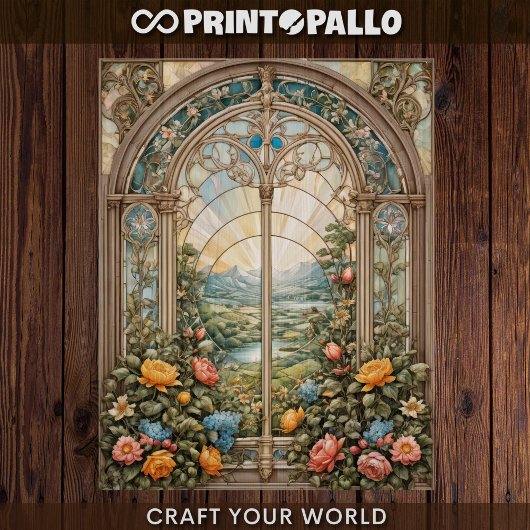 Decompage – 花の付いたステンドウィンドウ