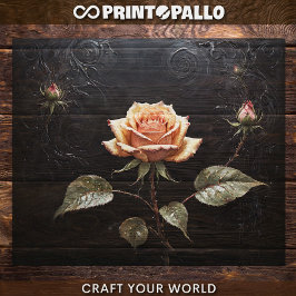 Decompage – 黒に独身のピンクのバラ –  薄葉紙