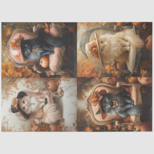 Decompage 4ヴィンテージ秋設定とFluffy Cat 薄葉紙 (正面)