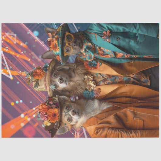 Decompage Chihuahua、ラボおよびピットの服カラフル装 薄葉紙 (正面)