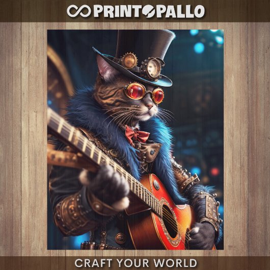 Decompage - Steampunk cat with top hat & guitar - 薄葉紙