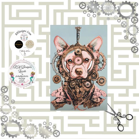 Decompage Steampunk Pink Dog Named Pawsworth 薄葉紙