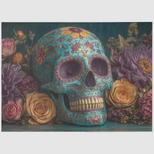 Decopageゴシック色鮮やかのスカルと花模様 薄葉紙 (正面)