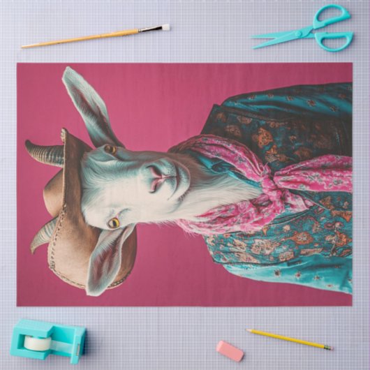 Decopageヤギお洒落ピンクの背景 薄葉紙 (クラフト)