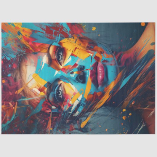 Decopage女性の抽象芸術混合メディ絵を描ア 薄葉紙 (正面)