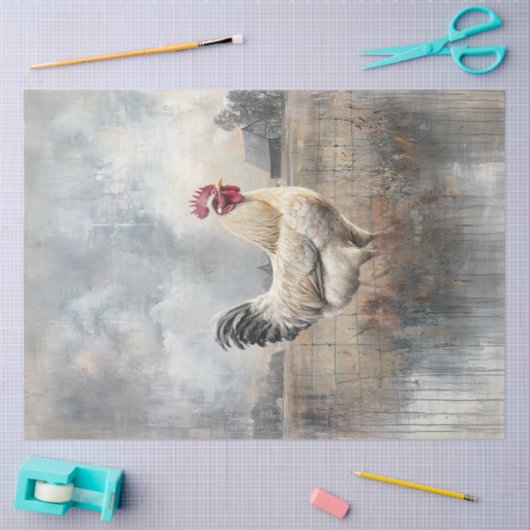 Decopage白い威厳のある鶏のセージのフィールド 薄葉紙 (クラフト)