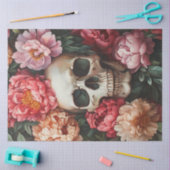 Decopage芸術的描写スカル顔（牡丹） 薄葉紙 (クラフト)