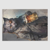 Decopage – 目のパッチを持つ浮遊都市猫 –  薄葉紙 (正面)