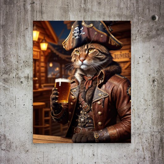 Decopage - A pirate cat drink beer - 薄葉紙