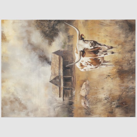 Decopage Farm Longhorn Field Country Roads 薄葉紙 (正面)