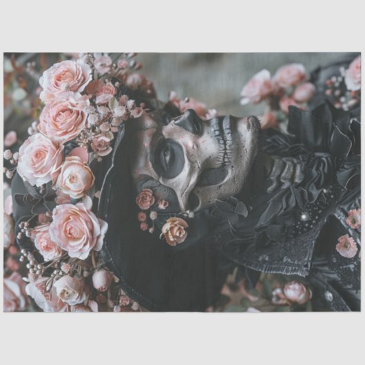 Decopage Gothic Skeleton Maskピンクの花 薄葉紙 (正面)