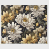 décor fleurs sur fond noir ラッピングペーパー (フラット)