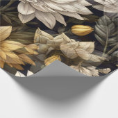 décor fleurs sur fond noir ラッピングペーパー (角)