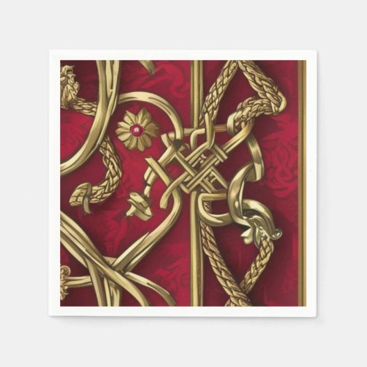 décor médiéval rouge et or スタンダードカクテルナプキン (正面)