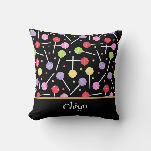 Decora Candy Lollipop Patterned Black クッション (正面)