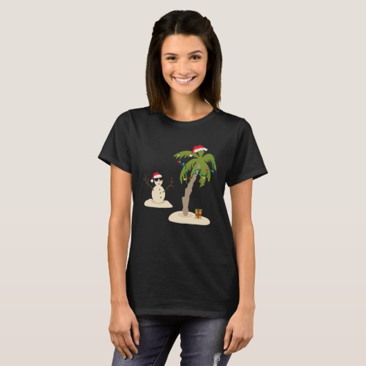 Decorated Christmas Palm Tree Tropical Xmas Coconu Tシャツ (正面フル)