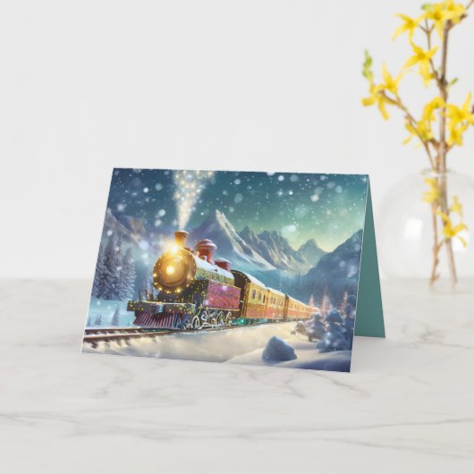 Decorated Holiday Train with Added Photo カード (黄色い花)