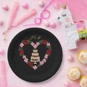 Décoration de gâteau noire avec un cœur de rose ペーパープレート (パーティー)