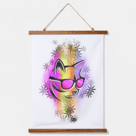 Décoration murale chat couleurs lunettes de soleil 吊り下げ型タペストリー