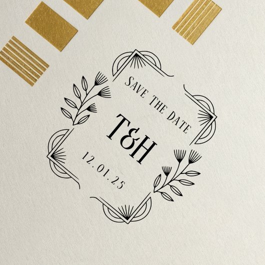 Decorative Art Deco Wooden Monogram Save The Date  ラバースタンプ