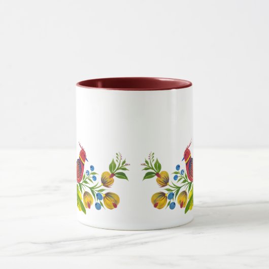 Decorative Birds with Flowers & Berries Art Mug マグカップ (中央)