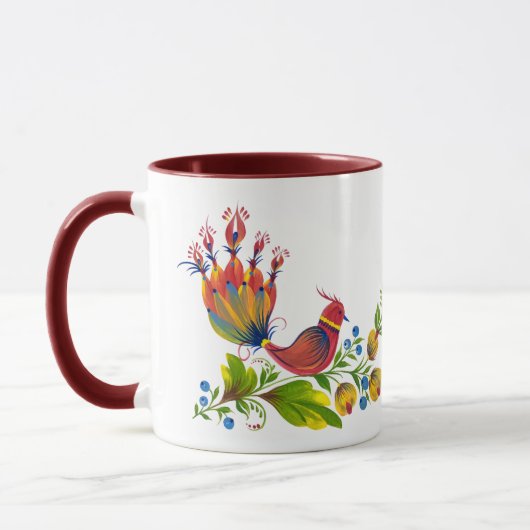 Decorative Birds with Flowers & Berries Art Mug マグカップ (左)