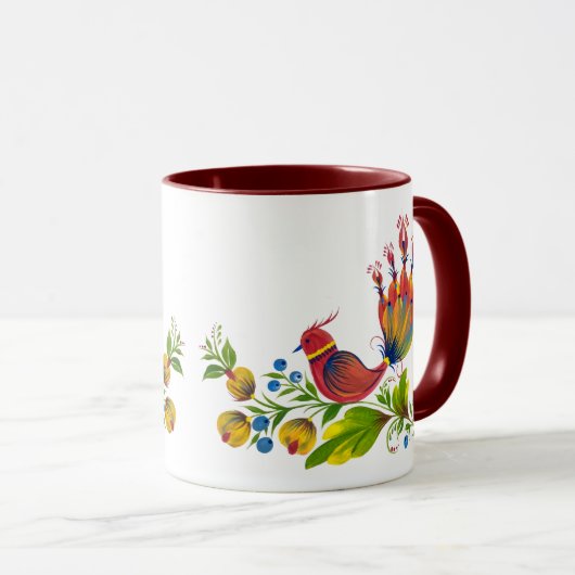 Decorative Birds with Flowers & Berries Art Mug マグカップ (正面右)