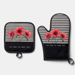 Decorative Black And White Stripe 鍋つかみ&鍋敷きセット